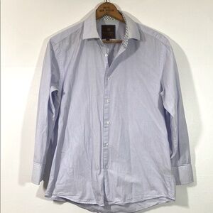 Men's Tattersall 100% Cotton Light Blue Subtle Plaid Dress Shirt Size 16-16.5